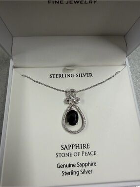 Macy's Sterling Silver Black Sapphire Teardrop Pendant Necklace